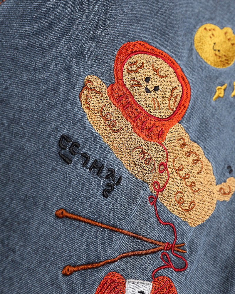 Retro fun denim long-sleeved shirt