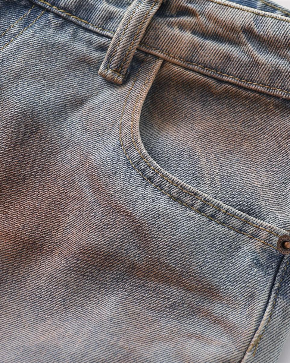 水洗休閑直筒牛仔褲