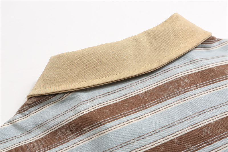 復古條紋情侶撞色polo衫