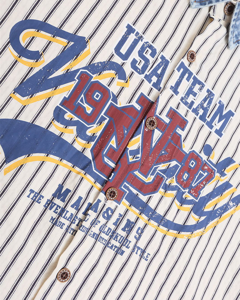 Lettering striped short-sleeved shirt