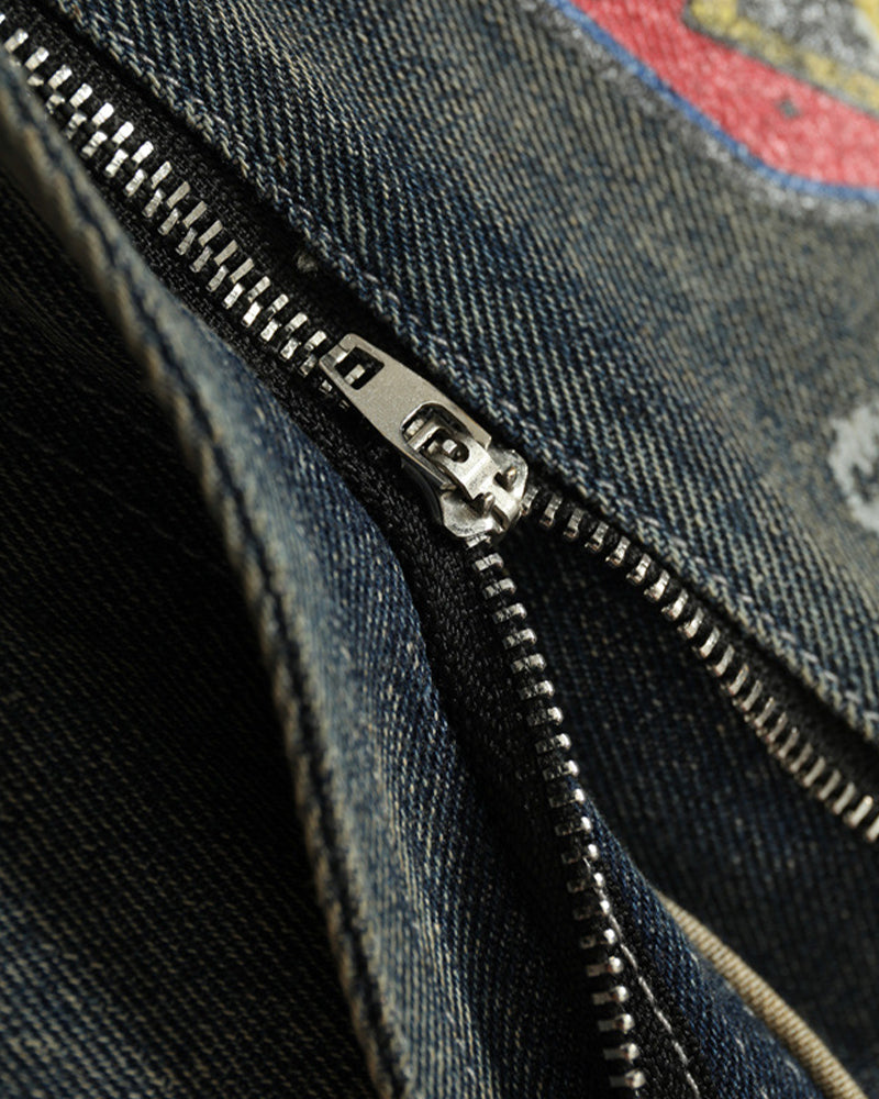 Fake two-piece patchwork cropped jeans