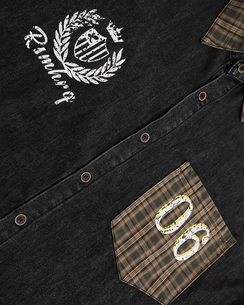 復古撞色長袖襯衫