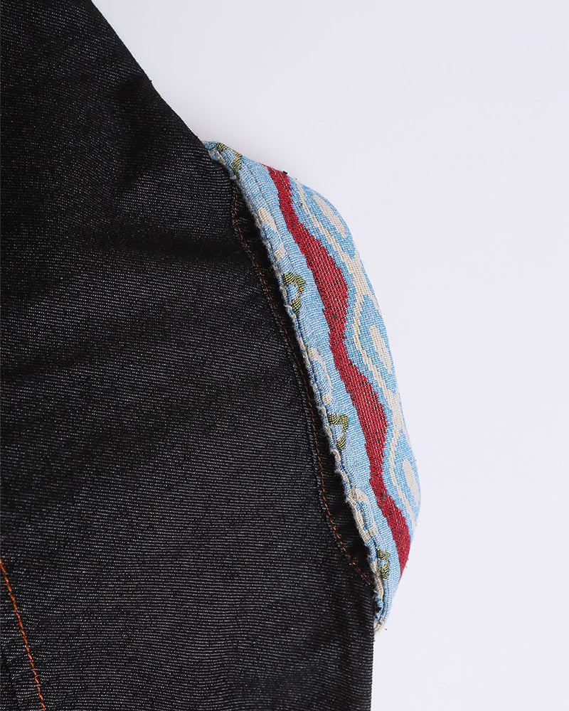 Paneled embroidered denim shirt