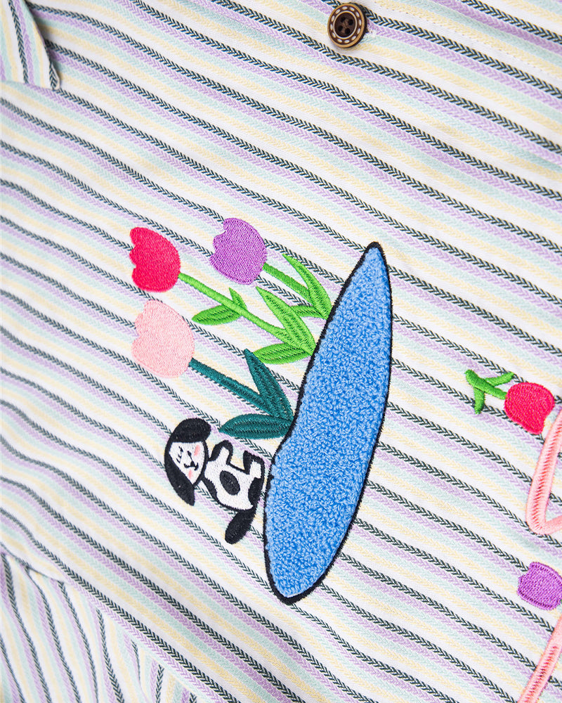 休閑條紋長袖襯衫