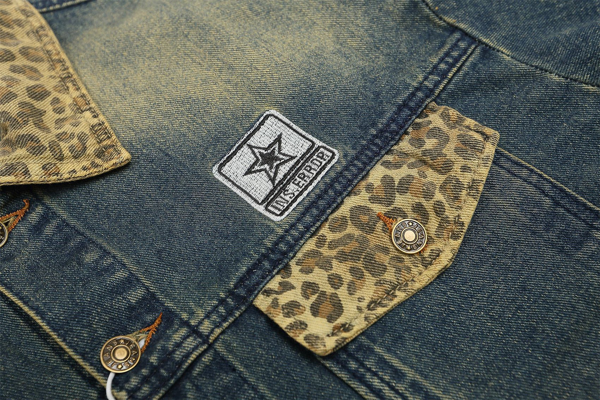 Retro patchwork lapel denim jacket