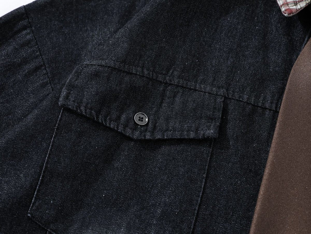 American retro gradient denim tie shirt