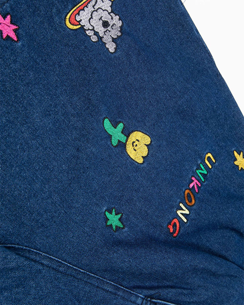 Cartoon embroidered denim shorts