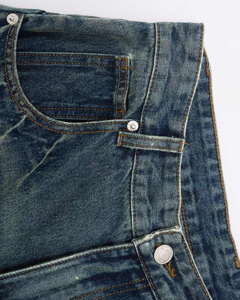 Paneled distressed cropped shorts