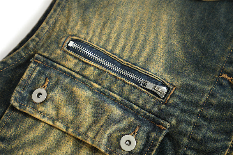 Retro workwear contrast denim vest