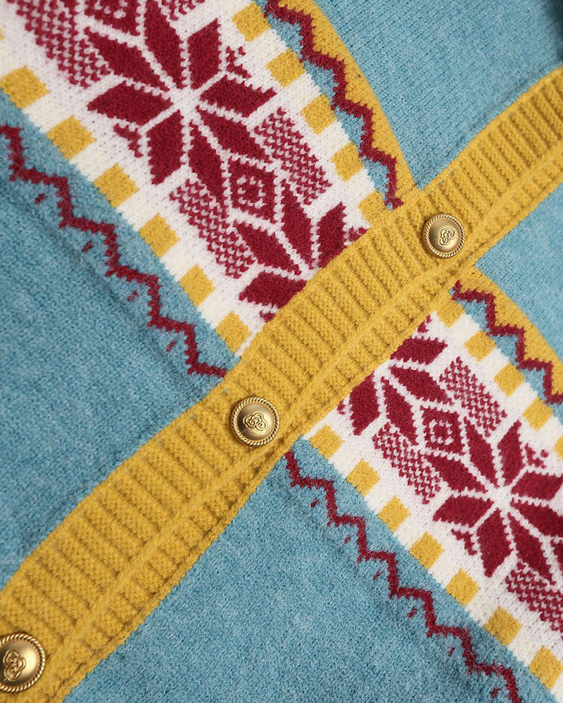 Retro contrast hooded knitted sweater