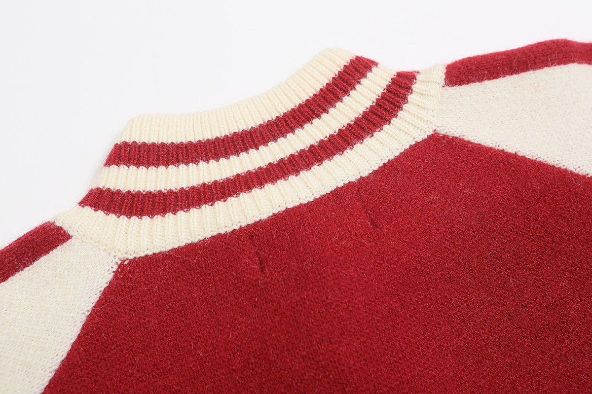 復古拼色刺綉立領針織外套