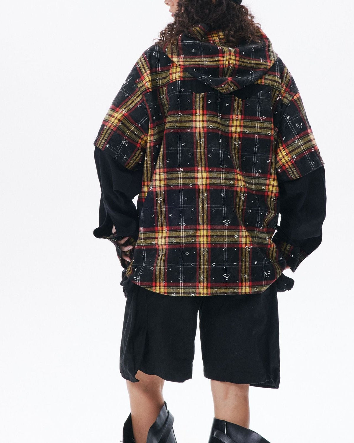 Vintage loose plaid hooded shirt