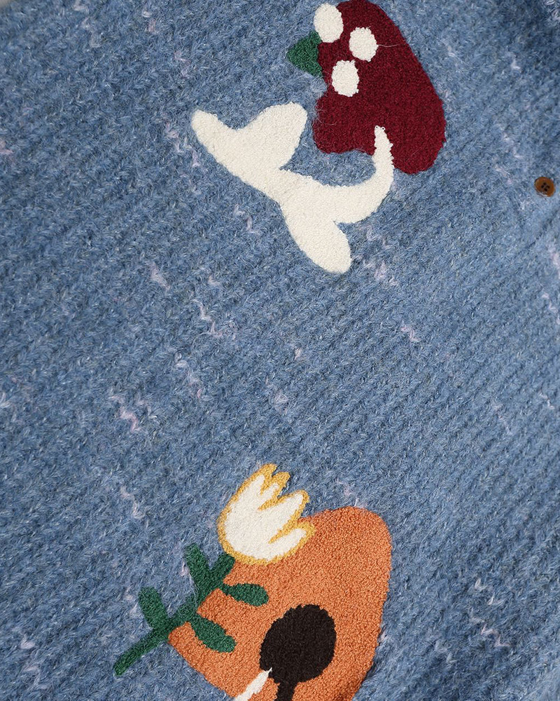 레트로 버섯 후드 스웨터