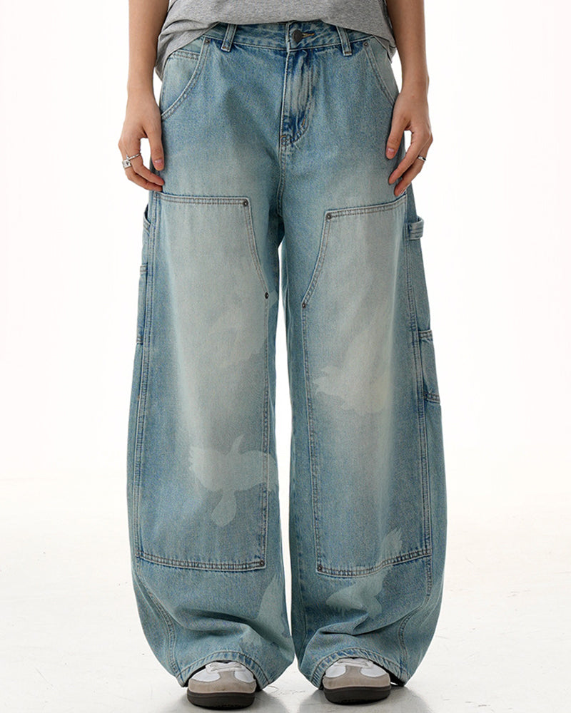 水洗直筒牛仔褲