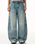 水洗直筒牛仔褲