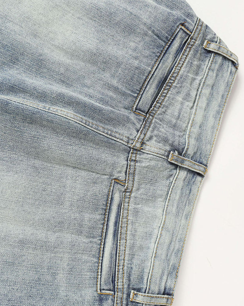 Loose-fitting washed denim jeans