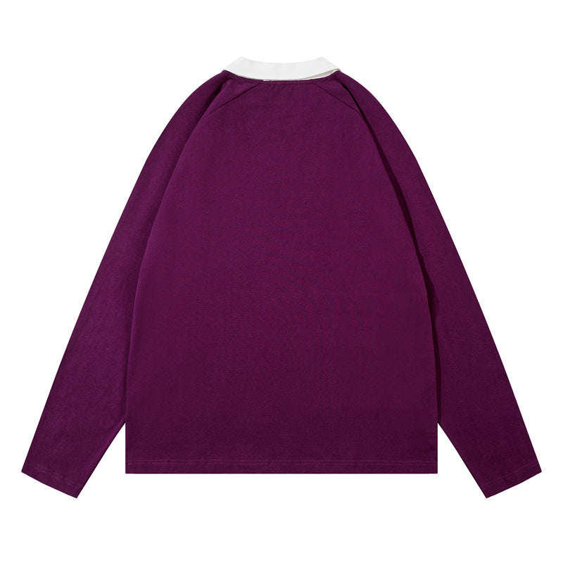 復古運動風撞色拼接長袖