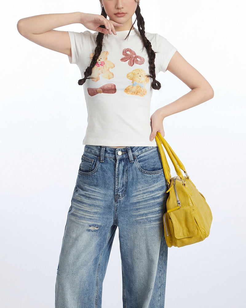 漫画柄スリムフィット半袖Tシャツ