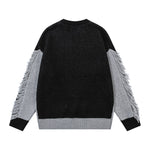 Retro contrasting raw edge crew neck sweater