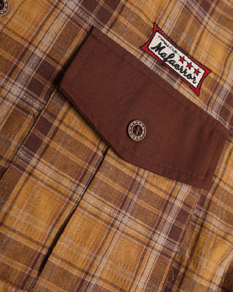 Retro contrast plaid long sleeve shirt