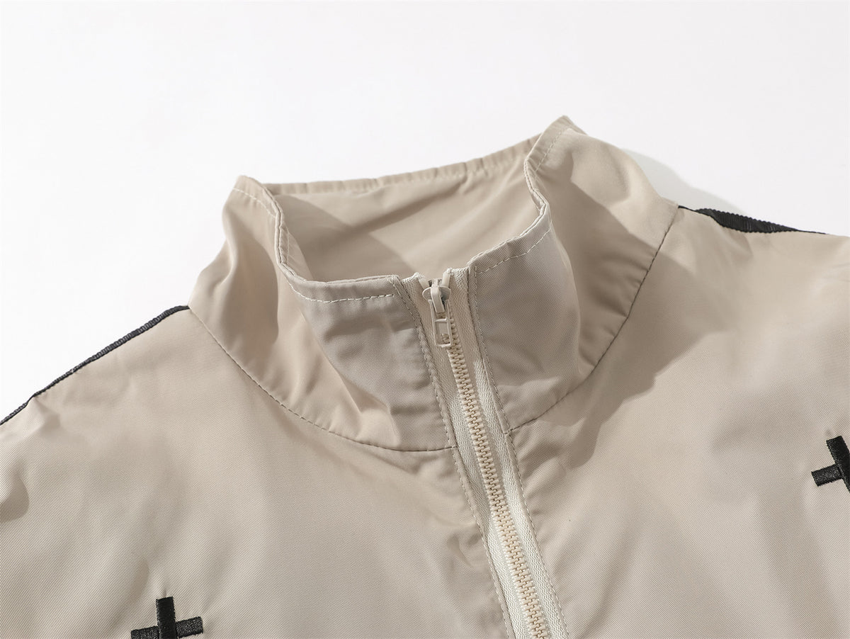 Retro embroidered stand collar jacket