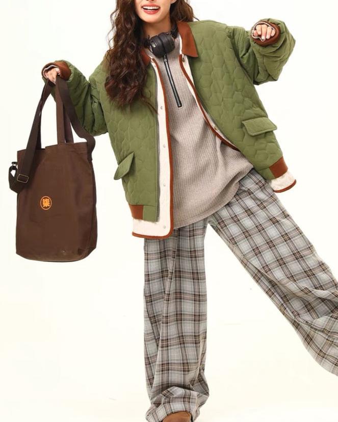 레트로 콘트라스트 컬러 패치워크 코튼 재킷