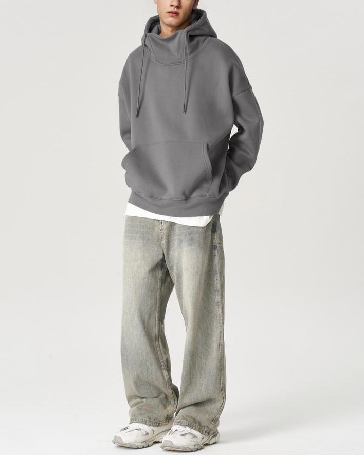 Retro half turtleneck hooded sweatshirt