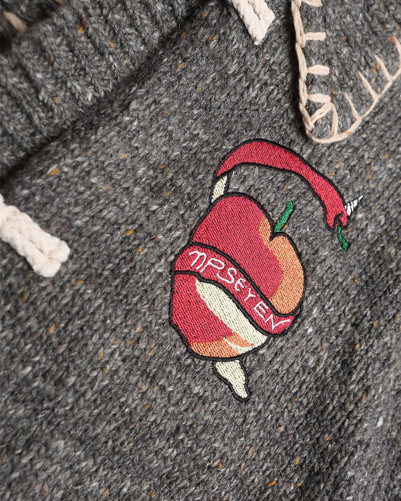 Embroidered duffle button sweater jacket