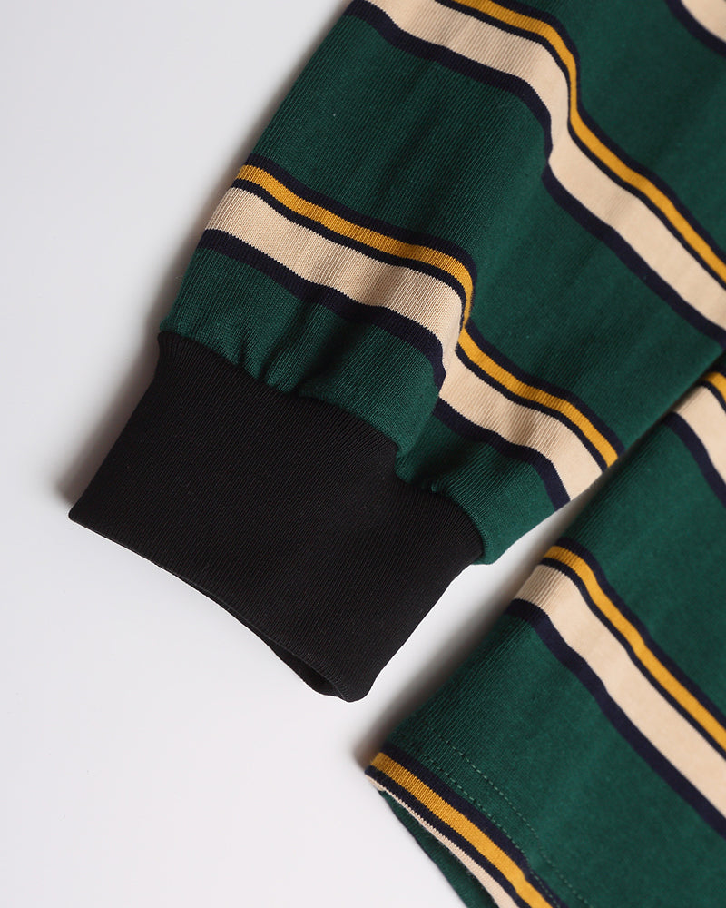 Contrast stripe embroidered polo long sleeves