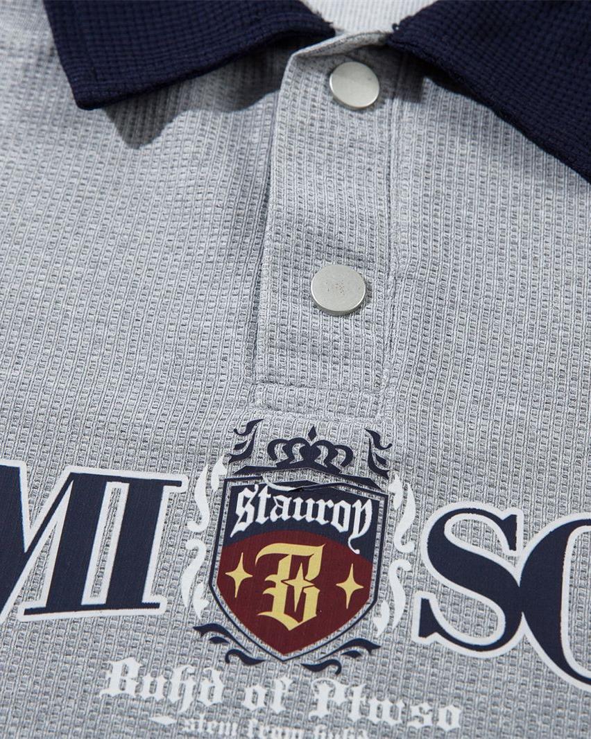 Contrast color lapel short sleeves