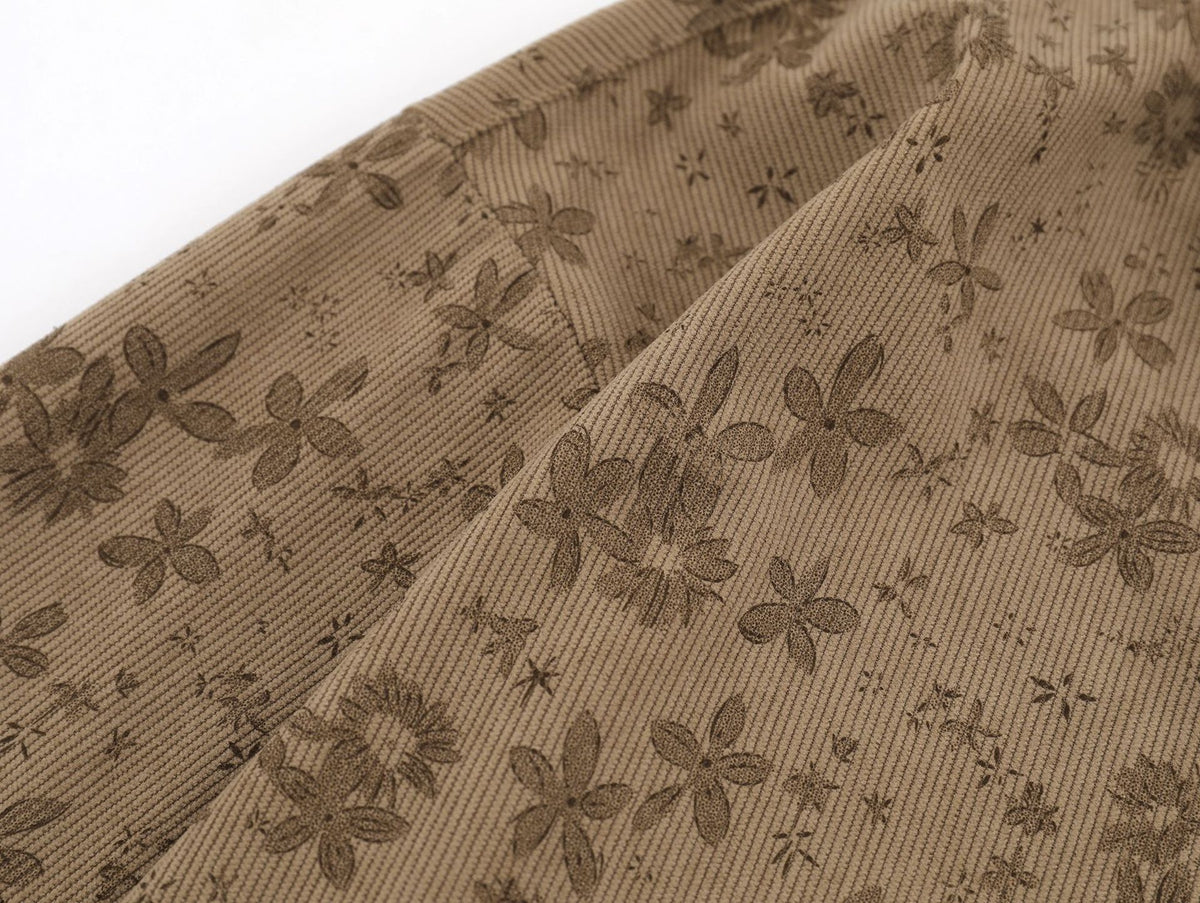 Retro contrast embroidered corduroy shirt