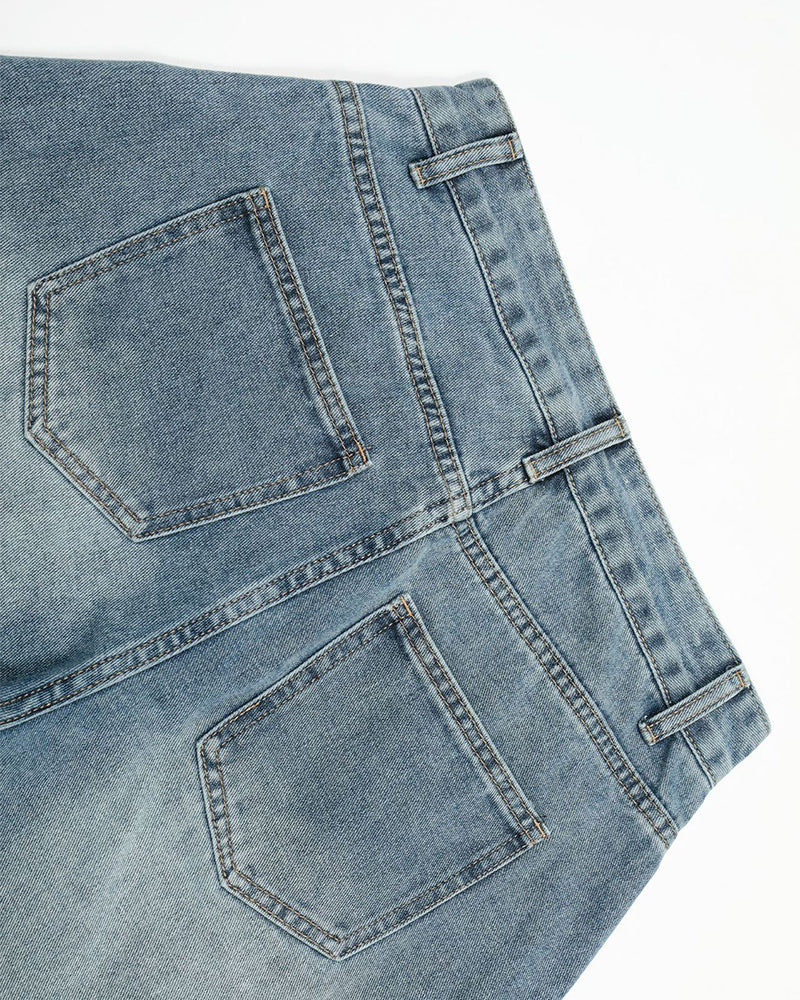 復古水洗牛仔長褲