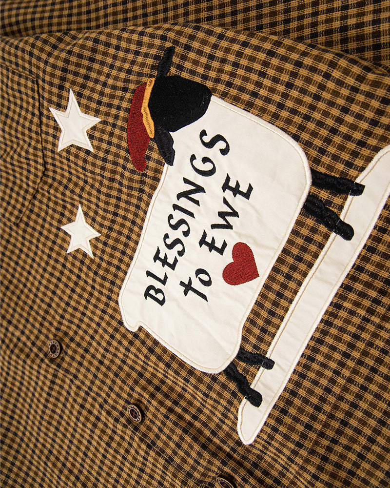 Embroidered plaid long-sleeved shirt