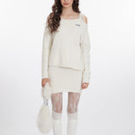 復古寬鬆一字領飄帶毛衣(女款)