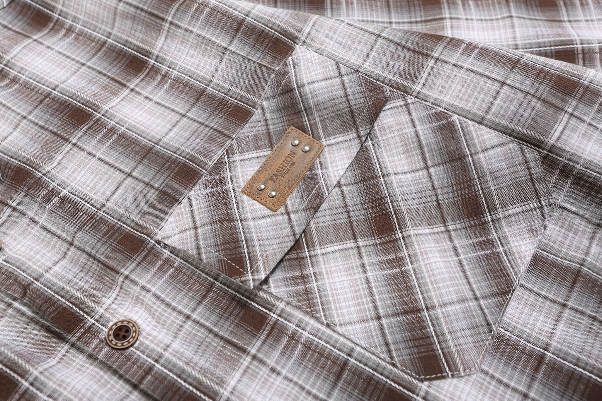 復古純色格子長袖襯衫