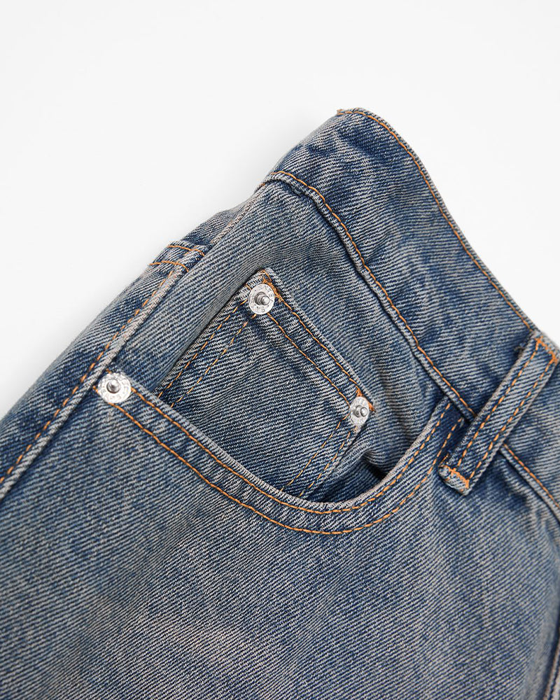 Distressed straight jeans