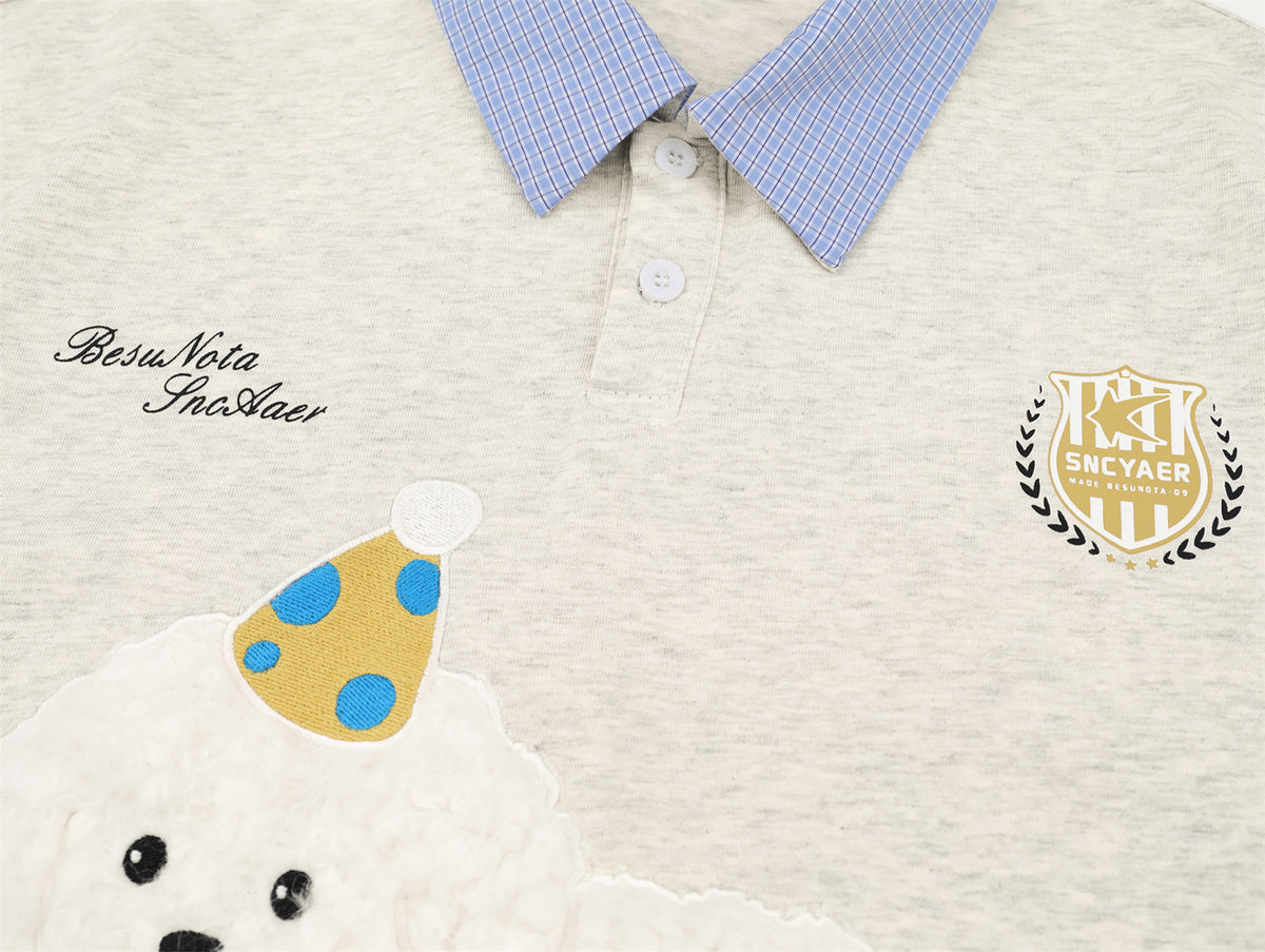 레트로 콘트라스트 패치 플러시 반팔