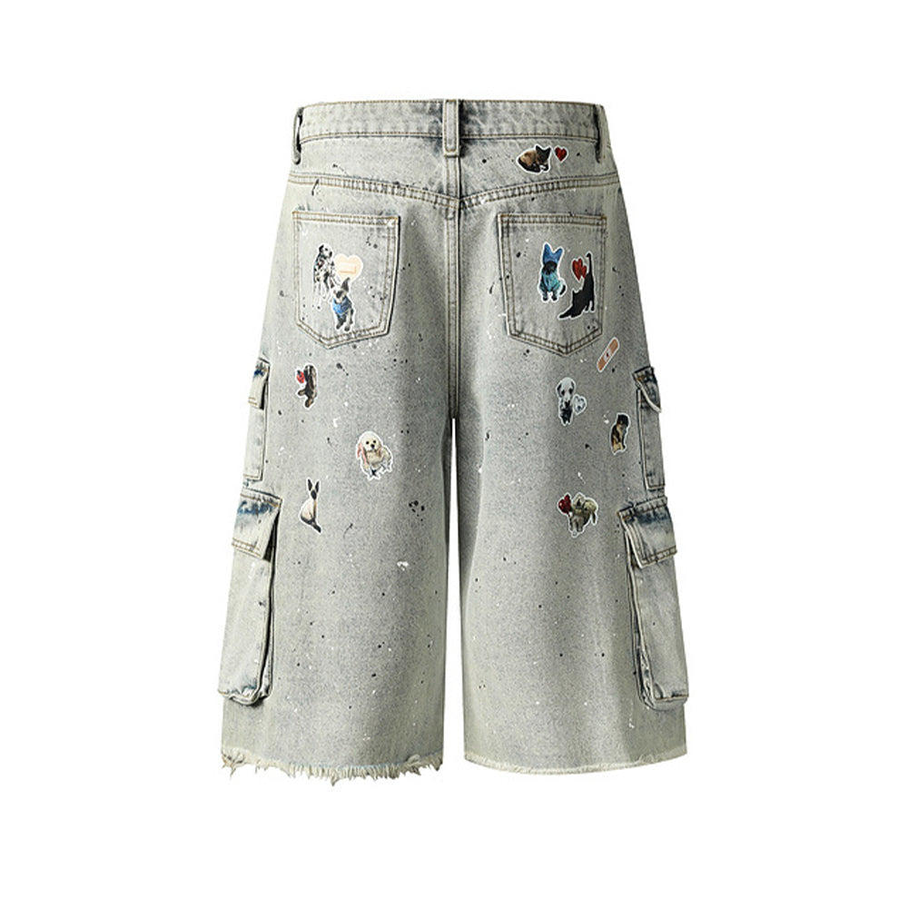 Distressed washed shorts