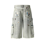 Distressed washed shorts