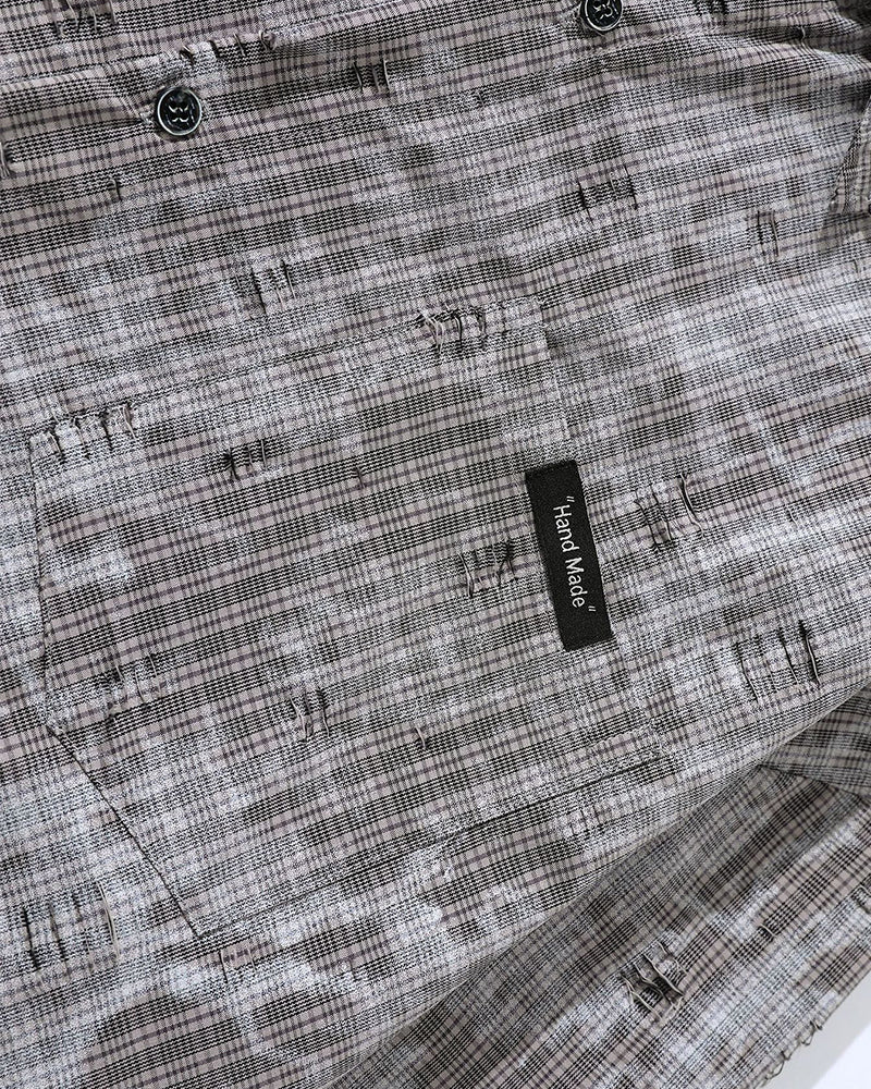 ripped plaid long-sleeved shirt