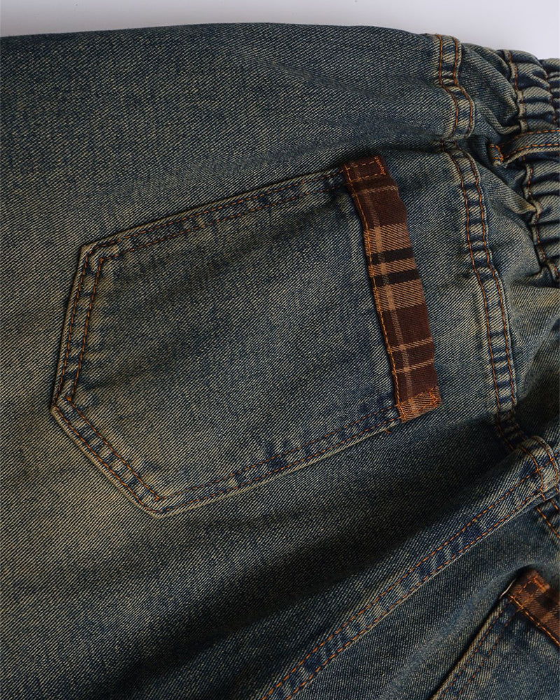 Lettering patchwork cropped trousers