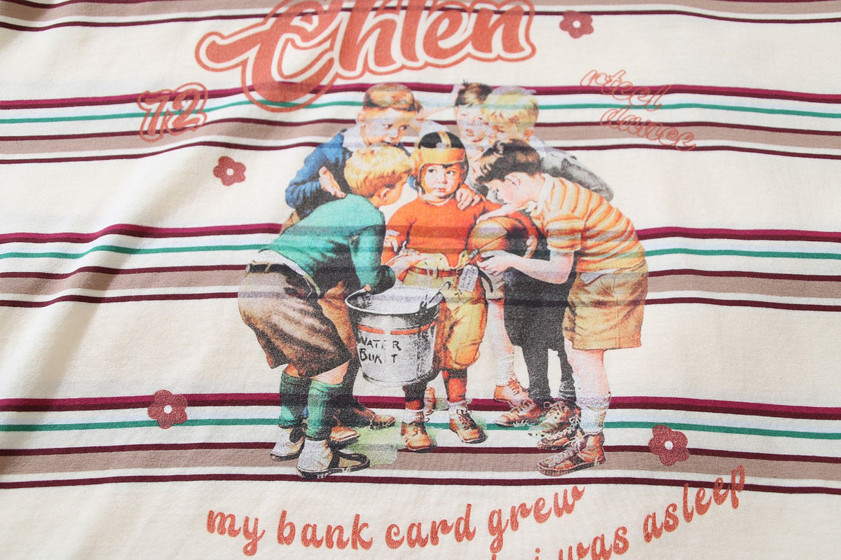 레트로 컬러 블록 스트라이프 반팔