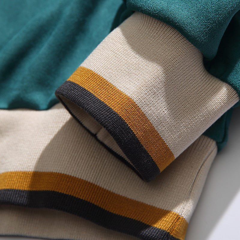 美式復古撞色拼接圓領衛衣