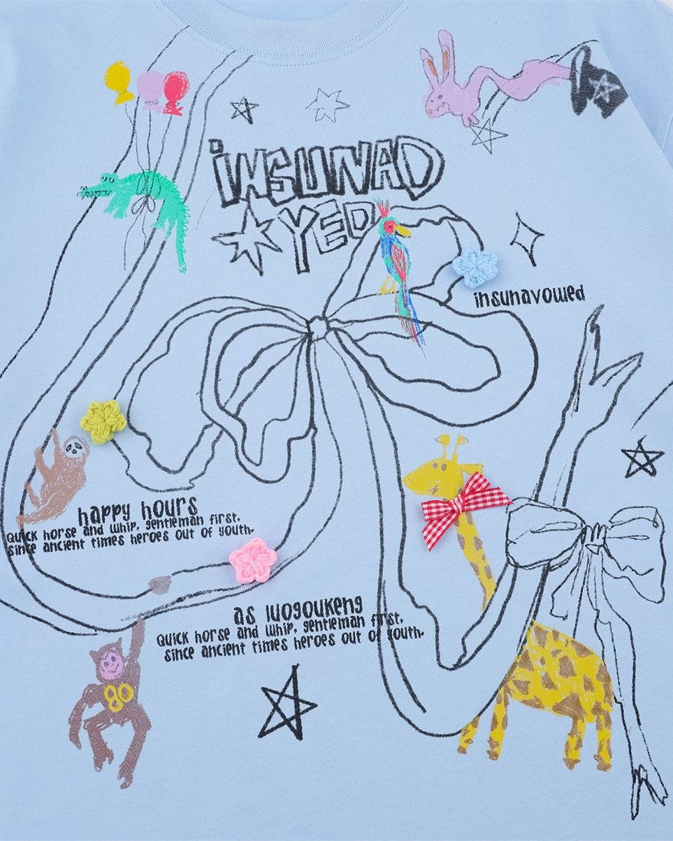 손으로 그린 나비 반팔