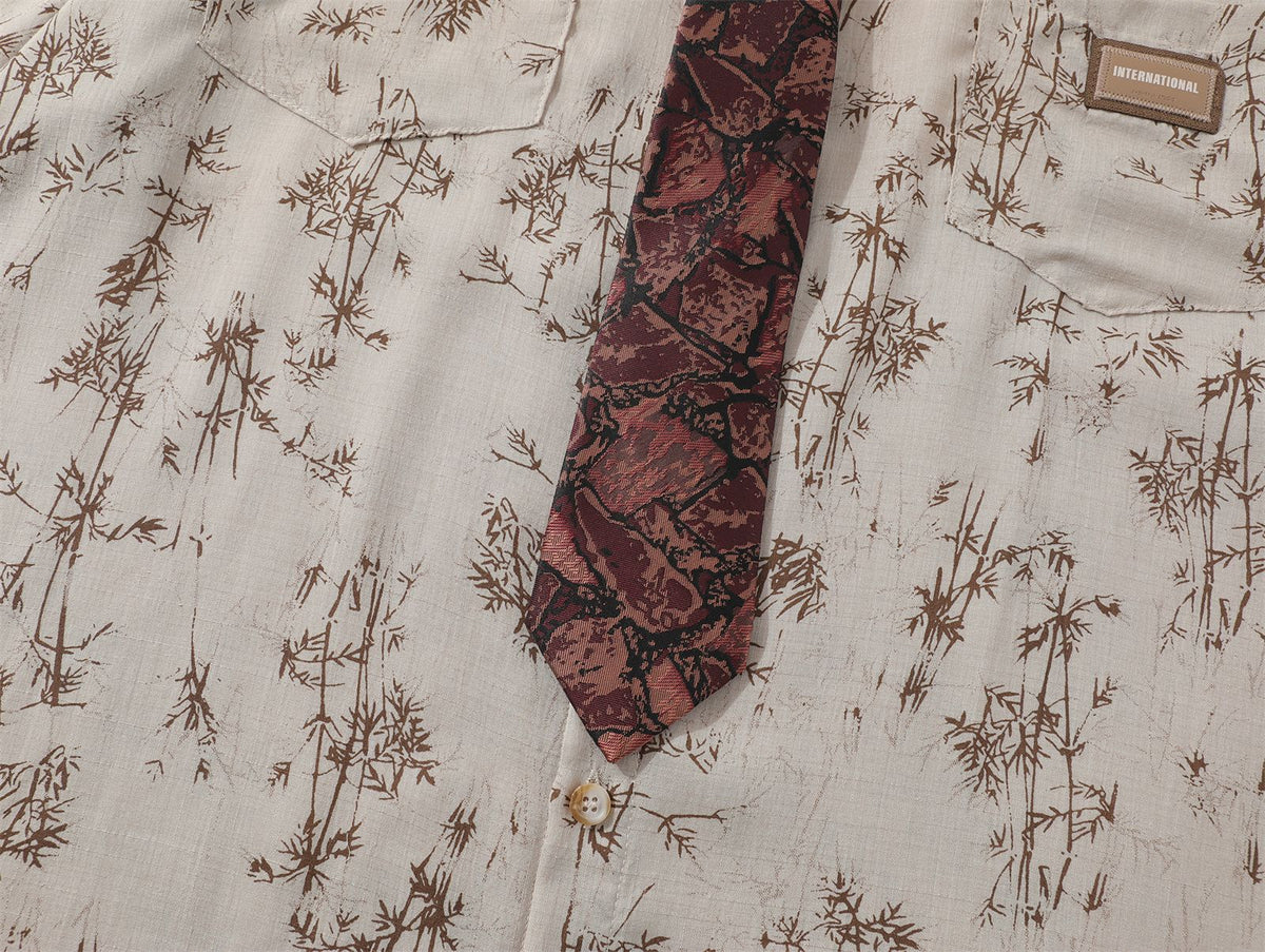 빈티지 플로럴 타이 반팔 셔츠