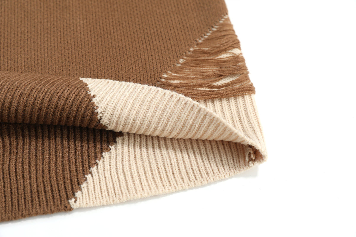 Retro patchwork fake two-piece knitted sweater