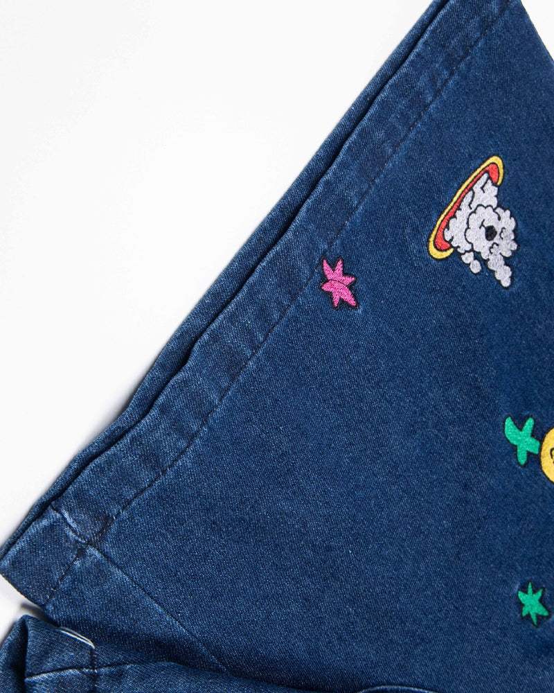 Cartoon embroidered denim shorts