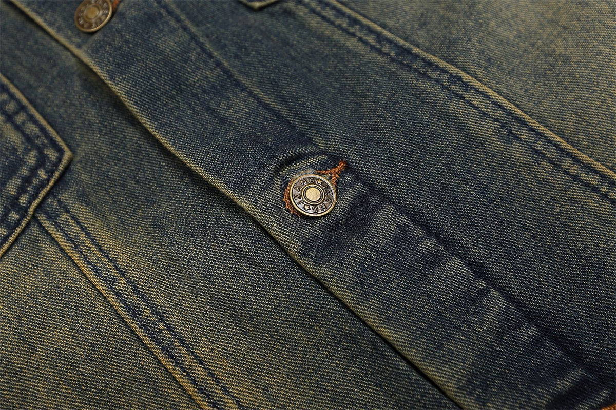 Retro washed distressed denim jacket