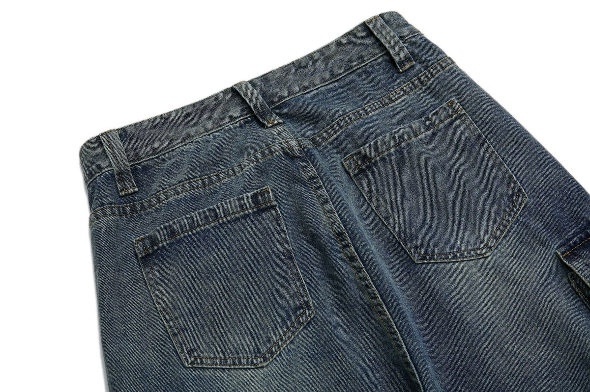 復古做舊工裝牛仔長褲