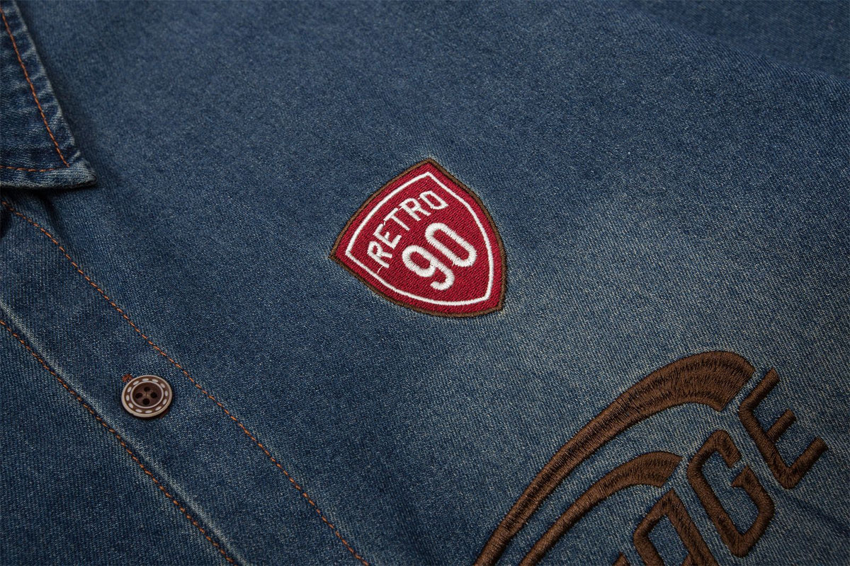 Spliced fake two piece denim shirt